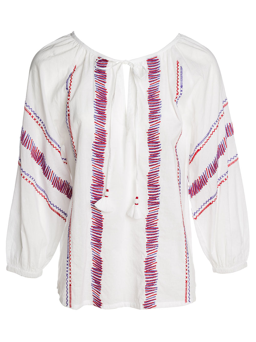 GIN FIZZ TUNIC COTTON WHITE PURPLE/RED EMBR