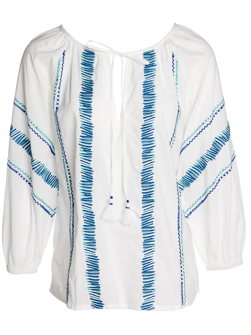GIN FIZZ TUNIC COTTON WHITE TURQ./BLUE EMBR.